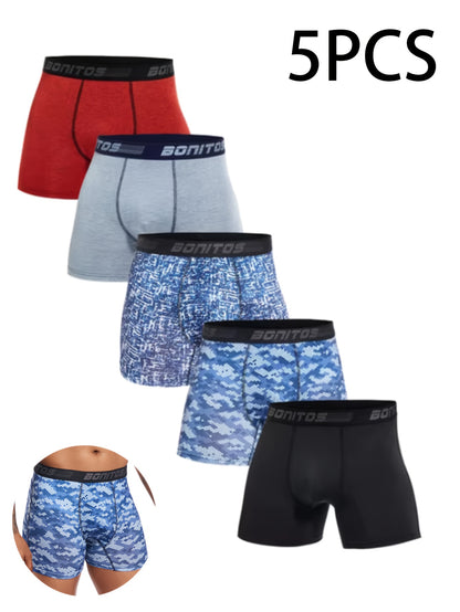 Conjunto de 5 cuecas boxer novas para homem, marca de roupa interior masculina sexy e de alta qualidade, cuecas slip para homem, presente de roupa interior masculina.