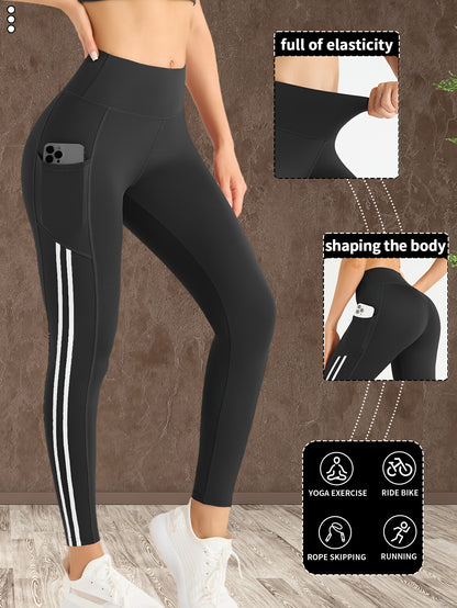 Women's High-Waisted Leg Pants - Full-Length Side Stripe Pants with Tummy Control & Leg Lift Design, 4-Way Stretch Pants for,, - All-Season Elastic Leg Warmth, Solid Black Leg Warmth & Muscle-Defining Pants (Machine Washable)