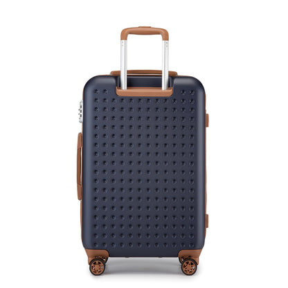 Kono Multi-Size Checked Luggage Suitcase with Spinner Wheels, TSA Lock & ABS+PC Hardshell - Lightweight Carry-On or Checked, Navy Blue & Brown, Frame, Multi-Directional Travel Suitcase for &