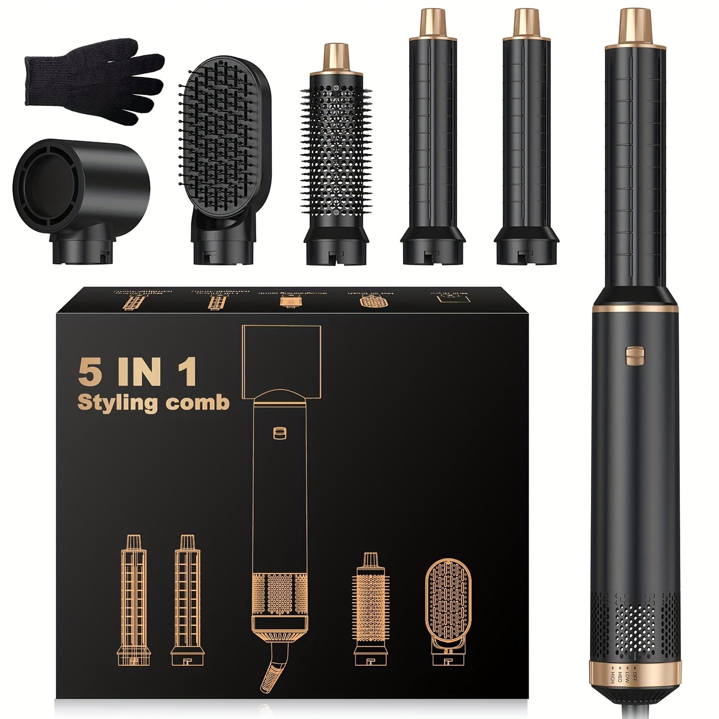 Escova Modeladora de Ar Quente 5 em 1 – Alisador e Modelador de Caracóis Elétrico com Acessórios Intercambiáveis, Escova de Ar Quente para Cabelo Seco ou Molhado, Produtos para Alisar, Secar e Modelar o Cabelo
