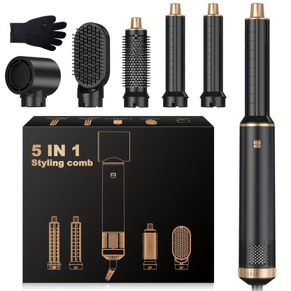 Escova Modeladora de Ar Quente 5 em 1 – Alisador e Modelador de Caracóis Elétrico com Acessórios Intercambiáveis, Escova de Ar Quente para Cabelo Seco ou Molhado, Produtos para Alisar, Secar e Modelar o Cabelo