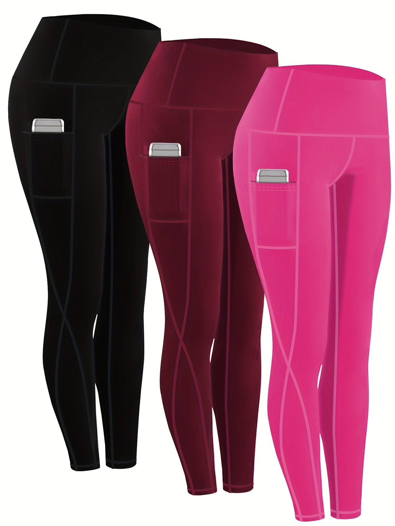 230g Women's Leggings Set of 3 High Waist Breathable with Pockets Compression Tights Multi-Color Suitable for All Seasons Daily Sports Fitness Yoga Shapewear