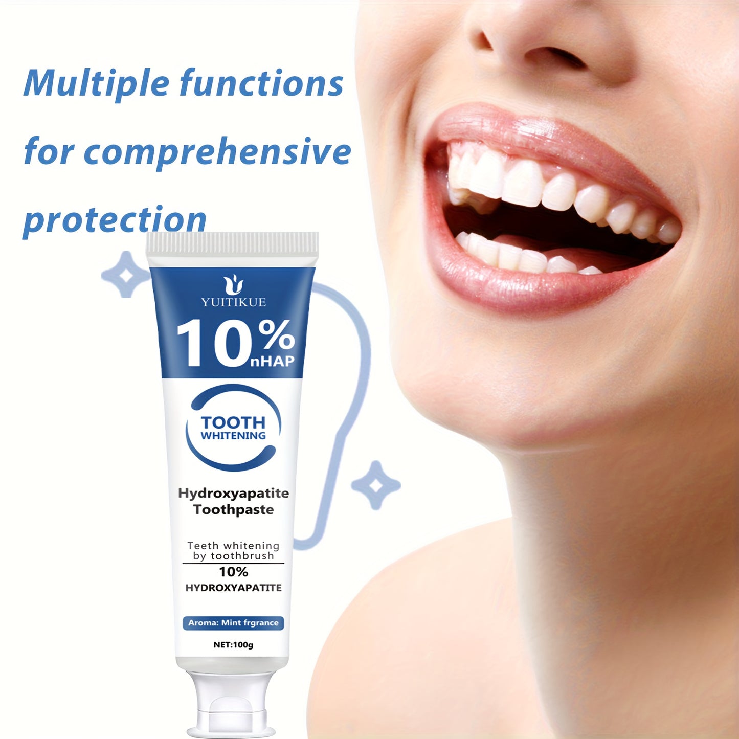 Hydroxyapatite toothpaste, 10% hydroxyapatite whitening tooth, peppermint essential oil deep cleaning paste, fresh breath strengthen dental care, basic cleaning, suitable for everyone