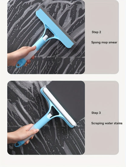 3-In-1 Multi-Functional Glass Cleaning Tool with Sprinkler, Polypropylene (PP) Plastic, for Bathroom, Kitchen, Living Room, Bedroom, Toilet - Efficient Mirror And Window Scraper
