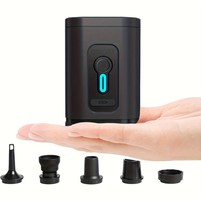 Outdoor Camping Electric Inflatable Pump, Portable Air Pump for Vacuum Compression Bags, Inflatable Sofa, Air Mattress, Boat, Swimming Ring Mini Quick Charge Black Version, USB Rechargeable Battery with 5 Nozzles., 30W
