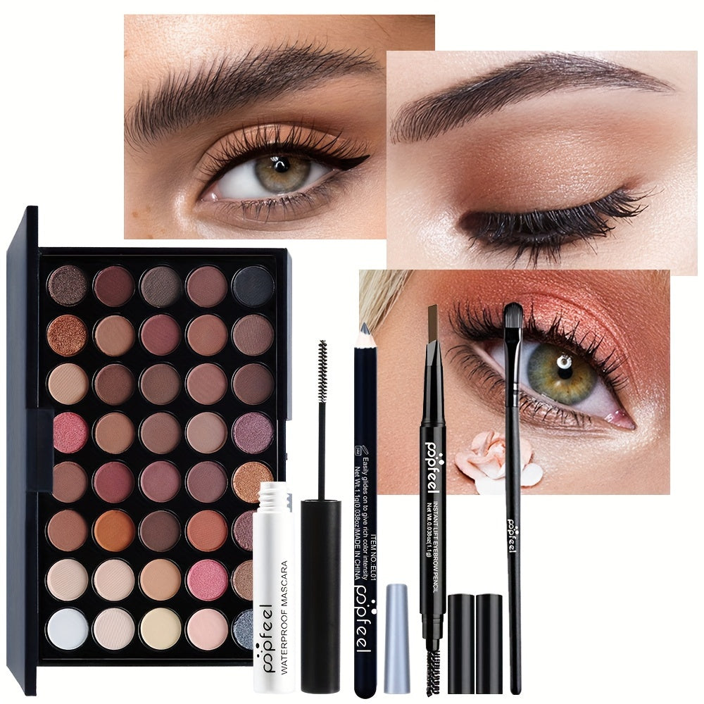 Conjunto de 40 sombras nude com rímel, eyeliner e lápis de sobrancelhas - Kit completo de maquilhagem de olhos para um look natural e glamoroso.