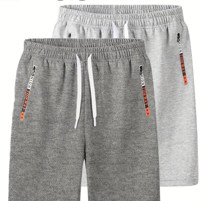 2pcs Men's Casual Outdoor Shorts - Summer Men's Casual Shorts with Zipper Pockets, Minimalist Multi-Pocket Design for Daily Wear, Running, Fitness & Travel, 100% Polyester Knit Fabric, Drawstring Waistband, Machine Washable,