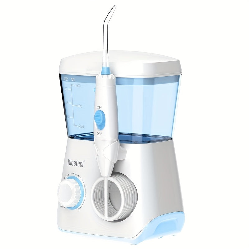 1pc Professional Electric Oral Irrigator with 10 Pressure Settings & 7 Interchangeable Tips - 600ml Water Flosser for Deep Cleaning Braces, Teeth, and Hard-to-Reach Areas - White & Blue Design for Home Use, Dental Irrigator