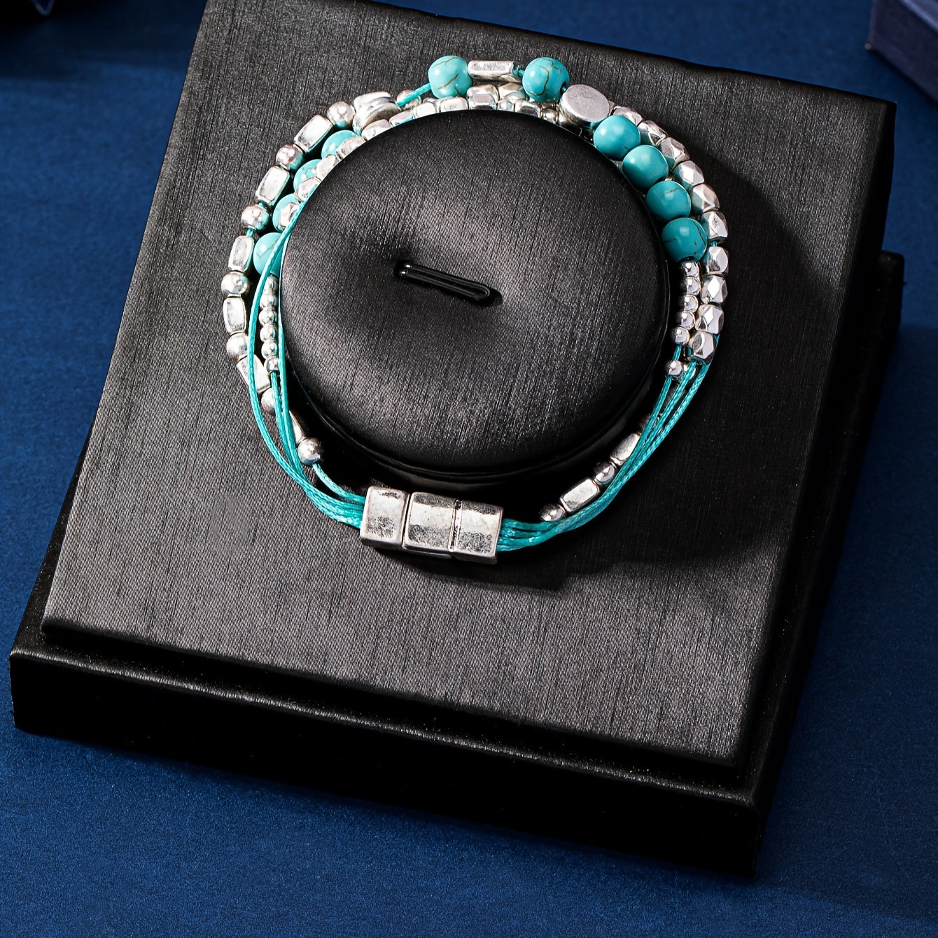 Silver Beaded Lapis Lazuli Magnetic Bracelet Jewelry Gift Birthday Gifts For Women Mom Wife