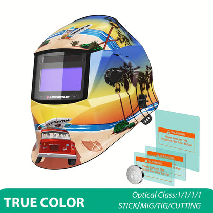 ARCCAPTAIN Auto-Darkening Welding Helmet with -Free Large View Welding Hood Mask, True Color Vision & Shade 1-4 Adjustment, CE, Compatible with Welding Machines (Professional Welder's Mask)