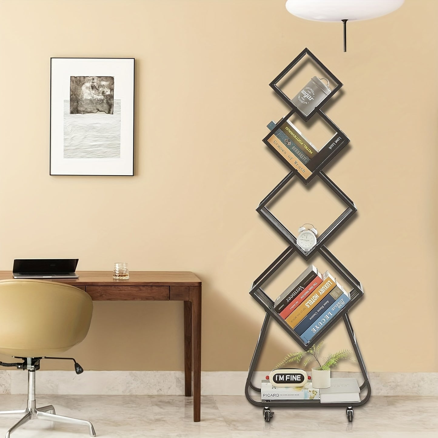 5-Tier Rotating Bookshelf with Wheels - Heavy-Duty Modern Minimalist Bookcase, 360° Swivel Shelf, Space-Saving Storage Organizer for Home Office, Living Room, Bedroom - Easy-Move Casters (Black), Bookshelf Decorations, Versa