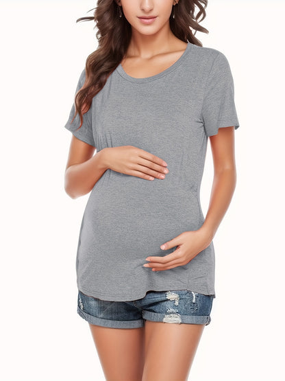 Women's Maternity Nursing T-shirt, Casual Mid Stretch Breathable Breastfeeding Pregnancy Top For Outdoor