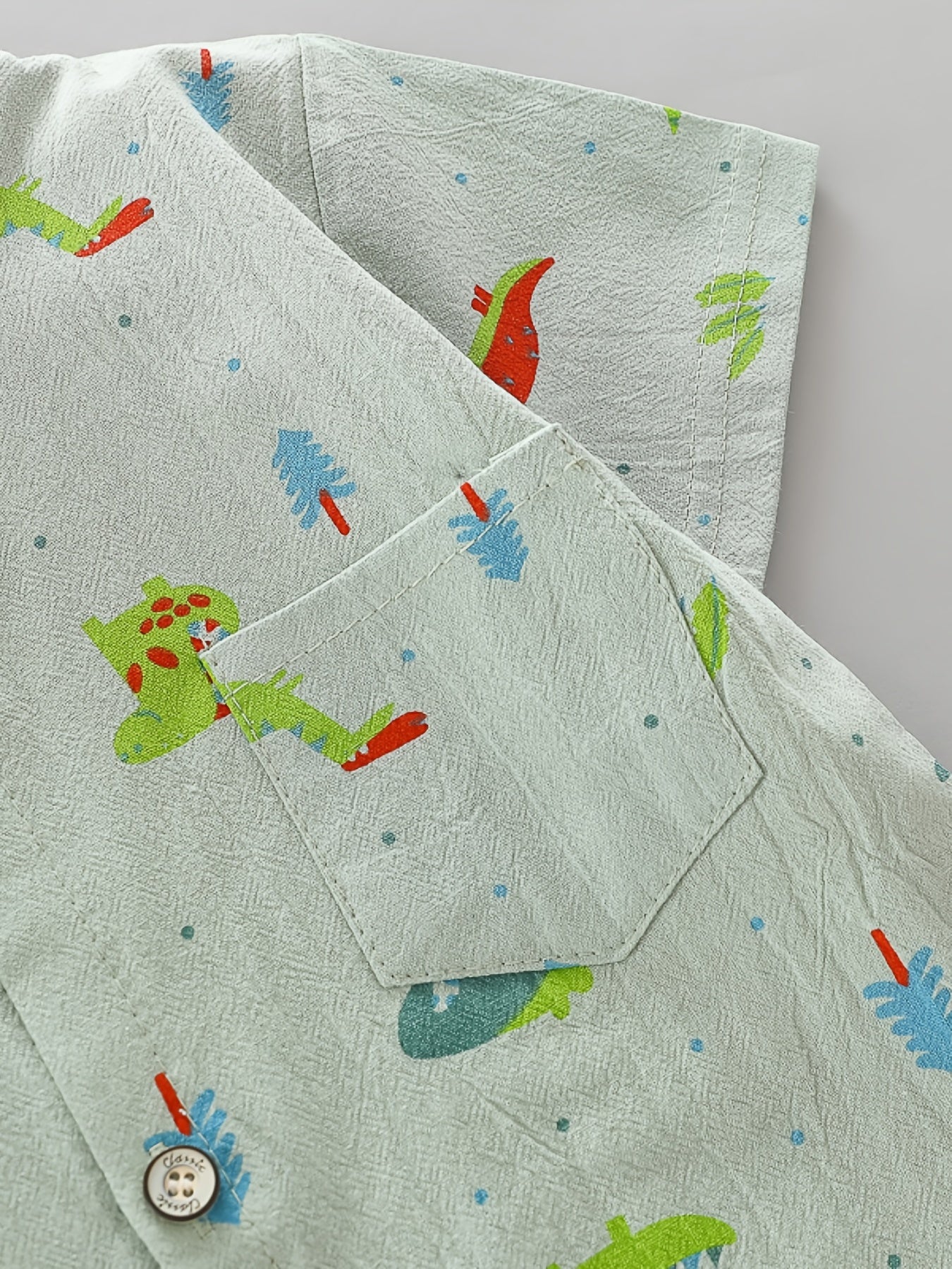 2pcs Baby Boys Dinosaur Print Button Short Sleeve Shirt Top & Elastic Waist Shorts Set Toddler Summer Clothes For Daily & Outdoor Wear