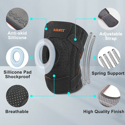 Joelheira de suporte ajustável - Respirável, ajuste confortável para desporto, cinzento/preto, para o inverno.