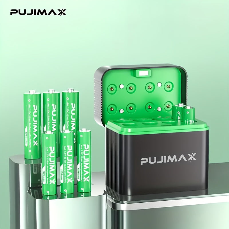 PUJIMAX 8-Pack High-Capacity 4255mWh & 1100mWh AA+AAA Lithium with 8-Slot Fast Charger - Long-Lasting Power, Over-Voltage/Over-Current/Over-Heat/Over-Temperature/Over-Voltage Protection, Compatible with Smartphones, Laptops,