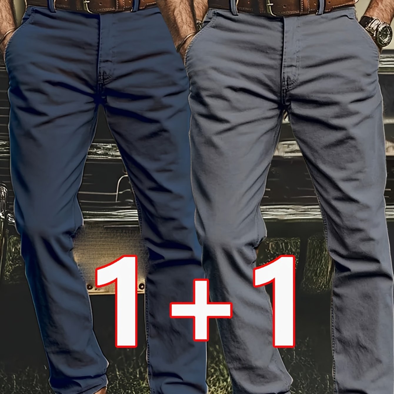 2pcs Men'S Stretch Chino Pants - Straight-Leg Business Casual Trousers with Elastic Waistband, All-Season Formal & Everyday Pants for Office, Meetings, And Casual Attire, Office Wear, Modern Trousers, Comfortable Fit, Versati