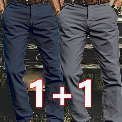 2pcs Men'S Stretch Chino Pants - Straight-Leg Business Casual Trousers with Elastic Waistband, All-Season Formal & Everyday Pants for Office, Meetings, And Casual Attire, Office Wear, Modern Trousers, Comfortable Fit, Versati