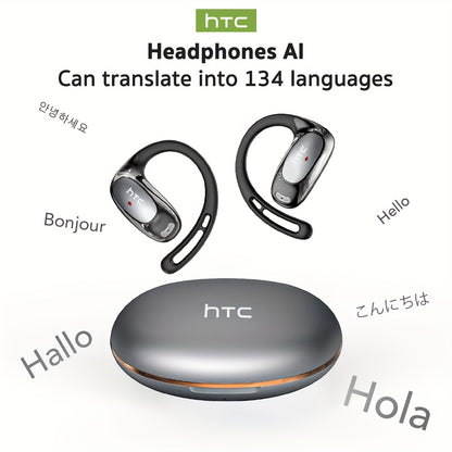 HTC NE35 AI Translation Earbuds Real-time Translation Headphones OWS Open-Ear Wireless Headphones, Latest BT V6.0, Noise Reduction Clear Call, 6.5 Hours Music Long Battery Life, Big speaker Big Volume