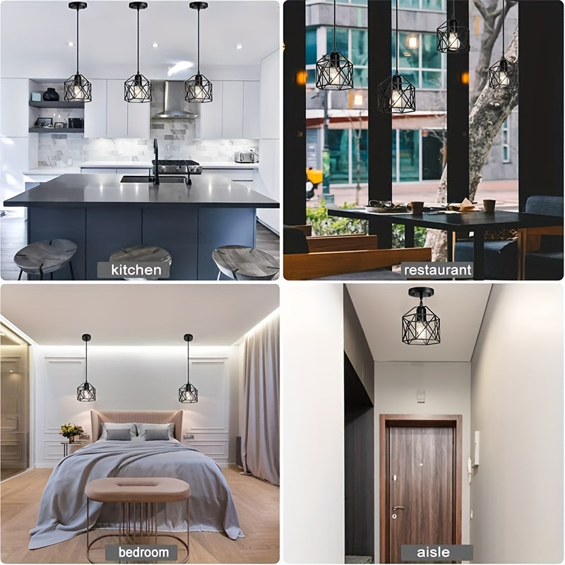 1pc 1/3 Heads Industrial Pendant, Adjustable Hanging Light Fixture, Vintage Farmhouse Pendant Light, With Metal Caged E26 Base, For Kitchen Island Dining Room Living Room