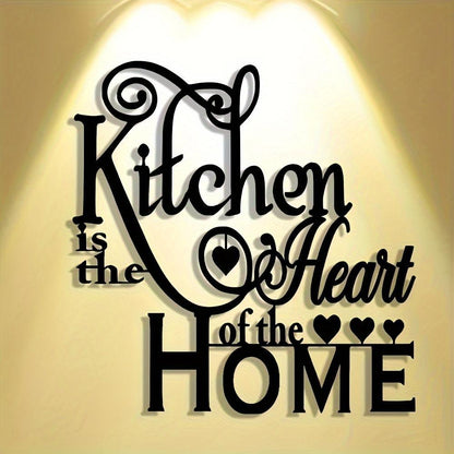 2D Flat, 1pc "Kitchen is the Heart of the Home" Metal Wall Decor - Elegant Script Kitchen Sign with Heart Accents - Durable Metal Art Plaque for Home, Cafe, Restaurant, Bar - Housewarming Gift for Cooks & Home Decorators, Caf