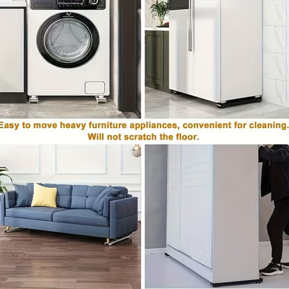 2pcs Heavy-Duty Plastic Furniture Movers with 360° Swivel Casters - 46.5cm to 72cm Height Adjustable, 18.3in to 28.3in Width, 4cm Thickness for Washing Machines, Dryers, Appliances & Home Furniture, Furniture Movers, Laundry