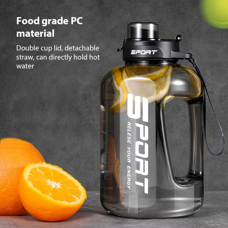 1pc 2.5L/84.54oz Large Capacity Leakproof Straw Water Bottle - Portable, Durable PC Plastic with Flip Top Lid, Ideal for Outdoor Sports, Travel & Fitness, Hydrate in Style with "SPORT" Motivational Design, Sports Water Bottle