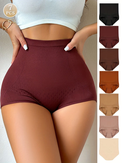 Conjunto de 7 cuecas tipo calção em jacquard sem costuras, sexy, confortáveis, respiráveis ​​e elásticas. Lingerie e roupa interior feminina.