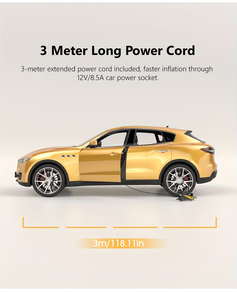 CaRSun Digital Tire Inflator, Portable Air Compressor Pump with LED Light for Cars, Motorcycles, Bicycles - DC 12V, 150 PSI, Black & Yellow Design, Plug-In Power Supply, No Battery Required, Bicycle Tire Inflator | Sleek Port