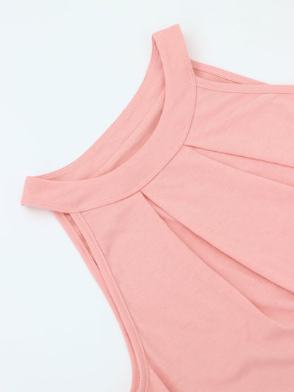 Solid Pleated Halter Neck Top, Versatile Sleeveless Simple Halter Blouse For Summer, Women's Clothing