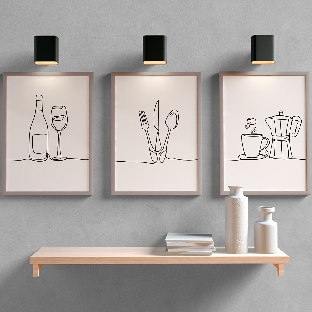 3pcs/set Canvas Print Posters, Line Drawing Canvas Wall Art Decor, For Living Room Wall Decor, Bedroom Wall Decor, Office Kitchen Wall Décor, No Frames
