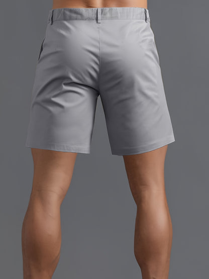 5pcs Men'S Fashion Solid Color Shorts, Woven, Simple, Straight Leg, Five-Inch, Versatile, Business Style, Street, Versatile, Beach Vacation, Travel, Outdoor, Casual, Sports, Zipper, Resin, Button, Half, Elastic, Belt, Casual