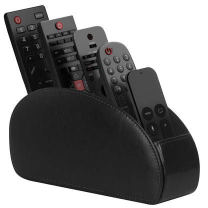 Remote Control Holder with 5 Compartments - Black Faux Leather Remote Caddy for TV, DVD, Blu-Ray, Media Player, And Heater Control, Independent Storage, Desk & Drawer Organizer for Home Storag, Desk & Drawer Organizer for Hom