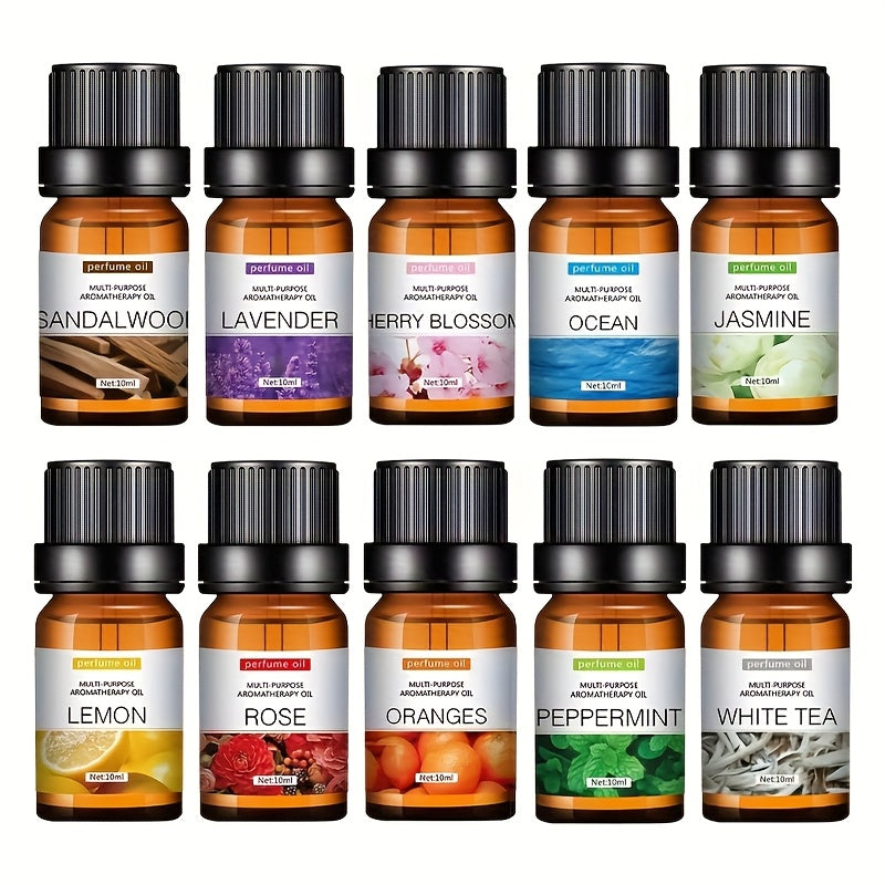 Each - Premium Essential Oil Set for Diffusers, Humidifiers, Candles & Hair Care - Includes Rose, Ocean, Cherry Blossom, Lavender, Jasmine, Sandalwood, Sweet Orange, White Tea, Lemon, Mint, Mini