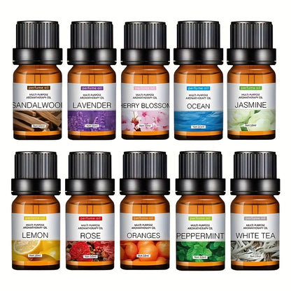 Each - Premium Essential Oil Set for Diffusers, Humidifiers, Candles & Hair Care - Includes Rose, Ocean, Cherry Blossom, Lavender, Jasmine, Sandalwood, Sweet Orange, White Tea, Lemon, Mint, Mini
