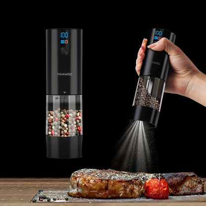 Conjunto de Moedores Elétricos de Sal e Pimenta - Moinho Pequeno para Uso Doméstico com Carregamento USB e Visor LCD - Moinho de Pimenta com Ajuste de Granulometria, Ideal para Cozinhas Domésticas, Restaurantes e Churrascos ao Ar Livre