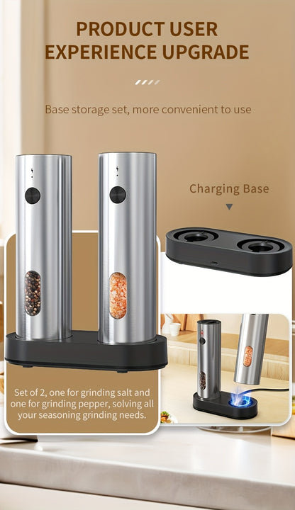 1pc/2pcs - CLITON Rechargeable Salt And Pepper Grinder Set, Salt And Pepper Grinder Electric 2pcs, Rechargeable Salt And Pepper Shakers Set, Electric Salt And Pepper Container, USB Rechargeable with LED Light, Multiple Style