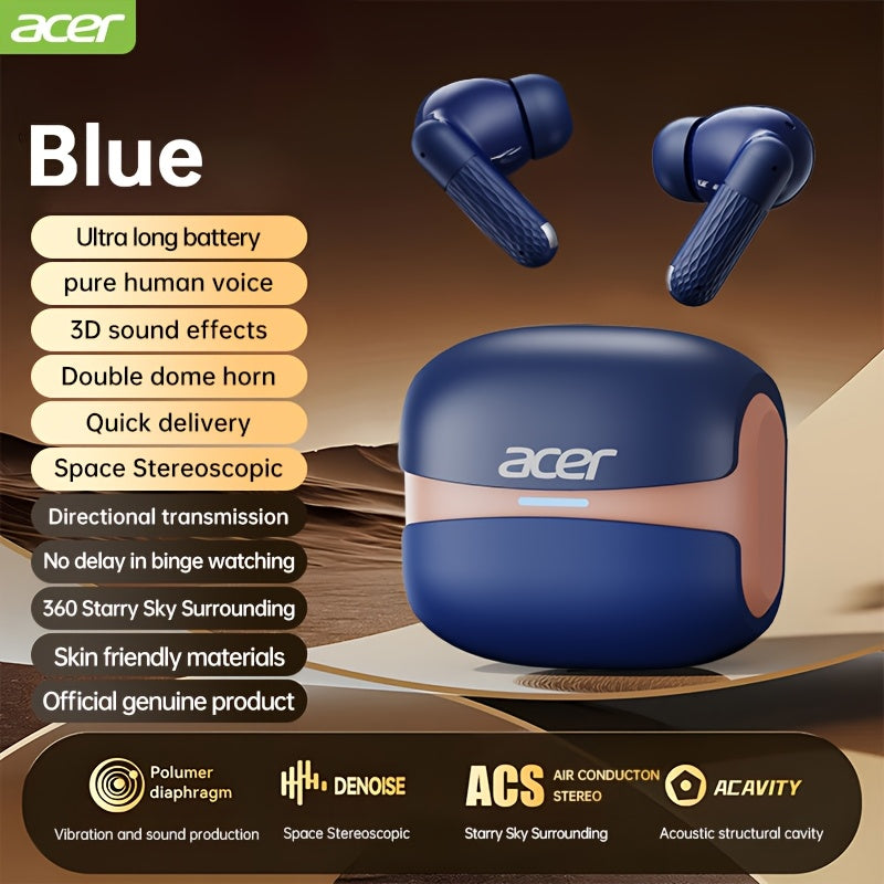 Acer OHR548 Wireless Headphones with 52dB Deep Sea Noise Reduction, In-Ear Design, Wireless 5, 4, Heavy Bass, No Sound Leakage, SSVP Extreme Digital Enhancement, Type-C Charging Case, Ultra-Long Standby, Touch Control, for Sm