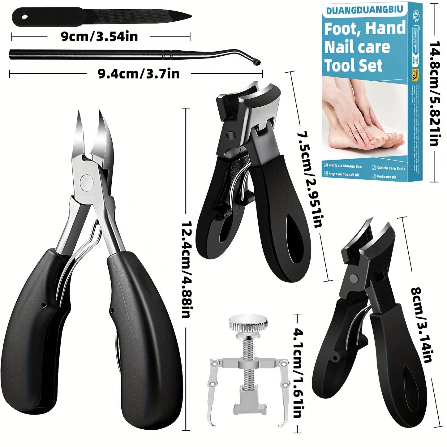 6pcs Ingrown Toenail Care Kit - Wide Jaw & Large Angled Clippers for Thick Nails, Includes Nail File & Pedicure Tools, Long Handles, eagle beak nail clippers, Ideal for Men & Women's Manicure and Pedicure Set, DUANGDUANGBIU