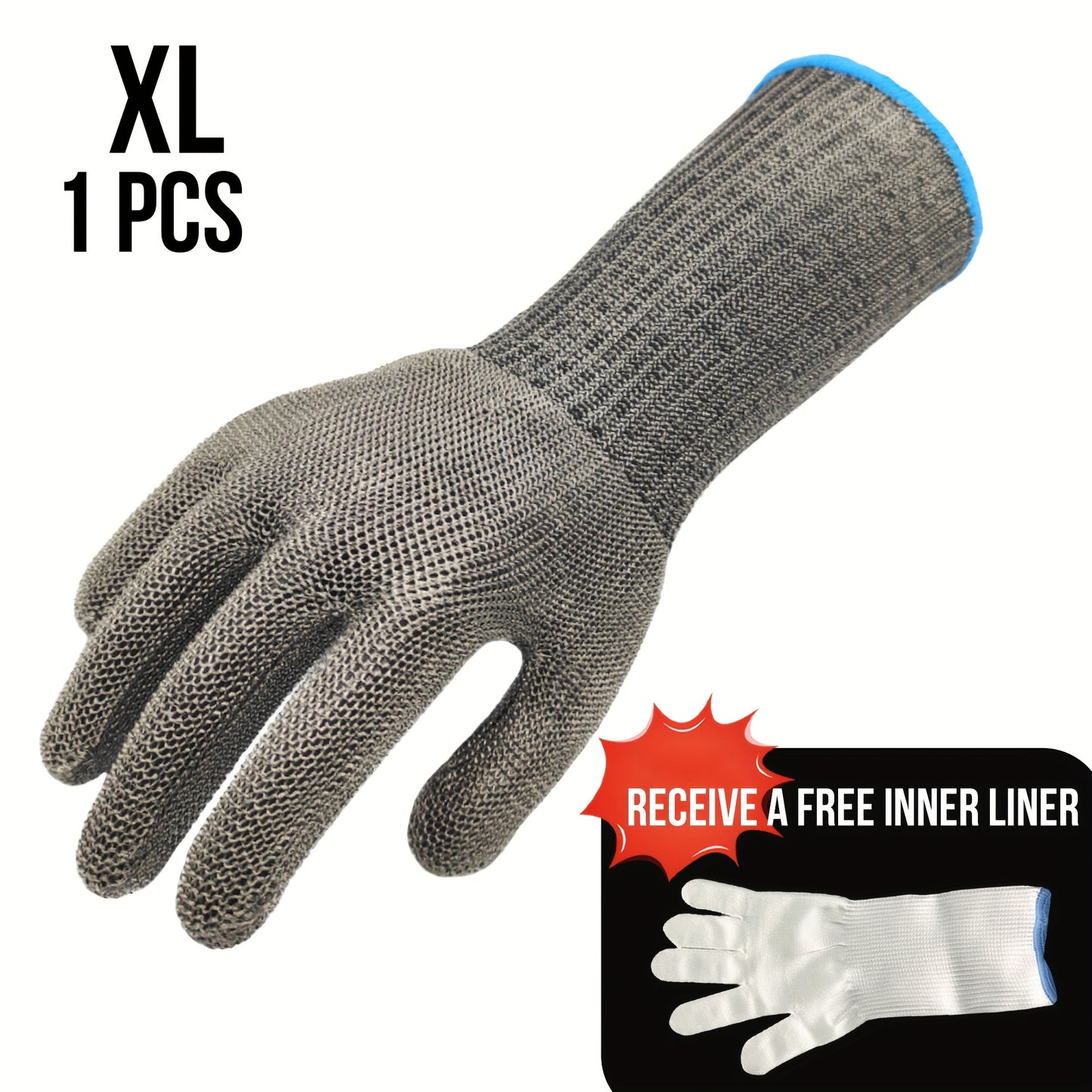 1pc Long Cuff Stainless Steel Wire Mesh Cut-Resistant Glove with White Nylon Liner - Cut Level 9 Protection, Machine Washable, Ideal for Butchering, Glass Handling, and Industrial Work