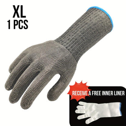 1pc Long Cuff Stainless Steel Wire Mesh Cut-Resistant Glove with White Nylon Liner - Cut Level 9 Protection, Machine Washable, Ideal for Butchering, Glass Handling, and Industrial Work