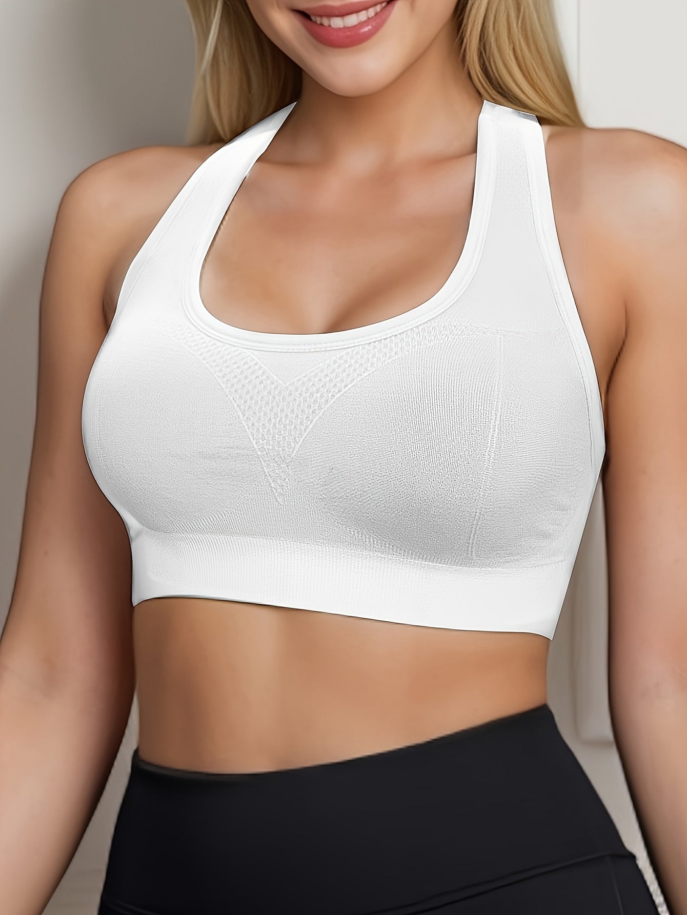 Women's High-Support Sports Bra with Removable Pads - Quick-Dry, Shockproof, Double-Layer Racerback Vest for Running & Fitness, Breathable Nylon-Elastane Blend, Non-See-Through, All-Season Activewear