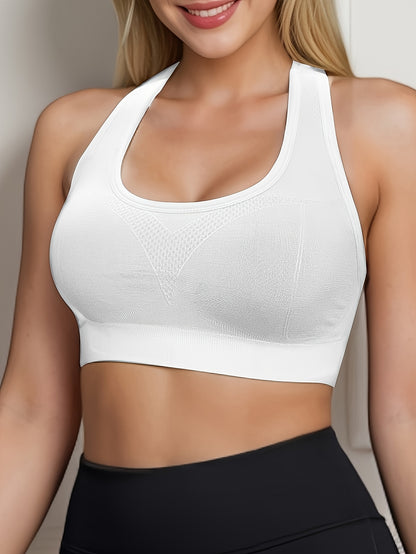 Women's High-Support Sports Bra with Removable Pads - Quick-Dry, Shockproof, Double-Layer Racerback Vest for Running & Fitness, Breathable Nylon-Elastane Blend, Non-See-Through, All-Season Activewear