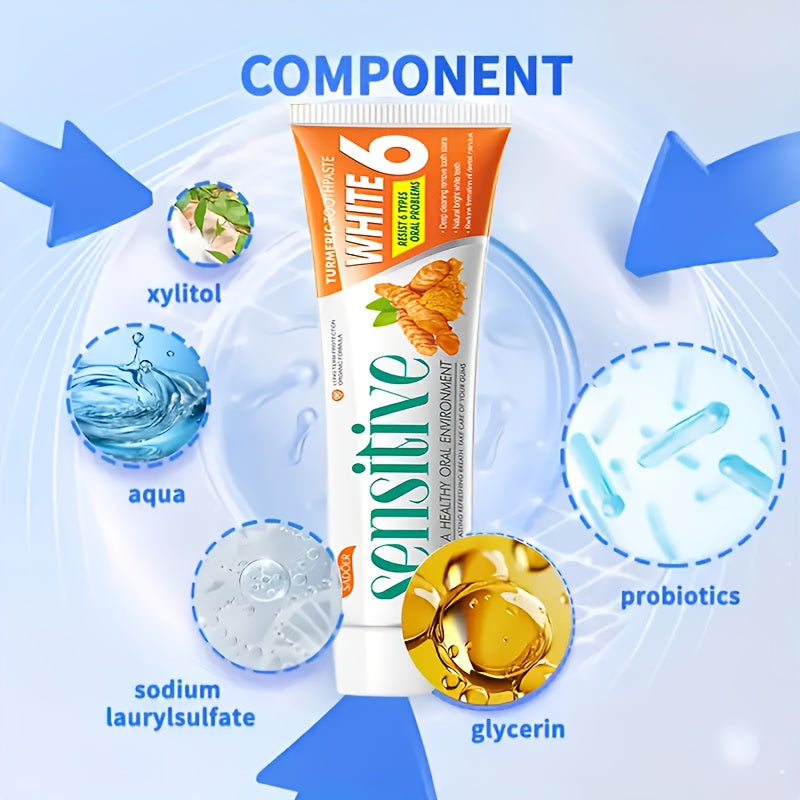 Natural Turmeric Teeth Toothpaste with Ginger Extract - 6-in-1 Formula for Deep Cleaning, Sensitivity Relief & Plaque Control, Whitens Teeth, Freshens Breath, Moisturizing for Healthy Gums, Vegan & Ethically Made, 100g