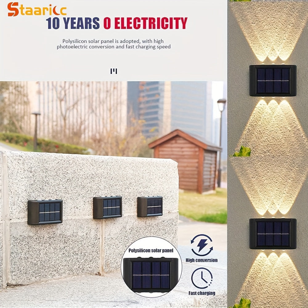 Staaricc 6/ 4/ 2pcs Solar Wall Light, Outdoor 6 LED Deck Lights, Wall Light, For Courtyard, Street, Fence, Garage, Garden Perfect Decoration