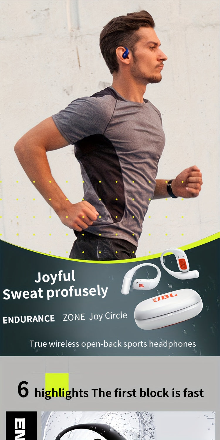 For JBL ZONE True Wireless Open-Ear Sports Headphones, Neckband Wireless Earbuds for Swimming, Cycling, Running, Long Battery Life, High-Quality Sound, Clear Call and Music Output, USB-C Charging, Rechargeable Battery, Black