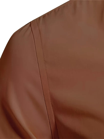 Men'S Slim Fit Long Sleeve Shirt - 55% Cotton, 40% Polyester, 5% Spandex, Solid Color, All-Season, Woven Fabric, Button-Up, Lapel Collar, Casual Weekend Wear, 125g/m²