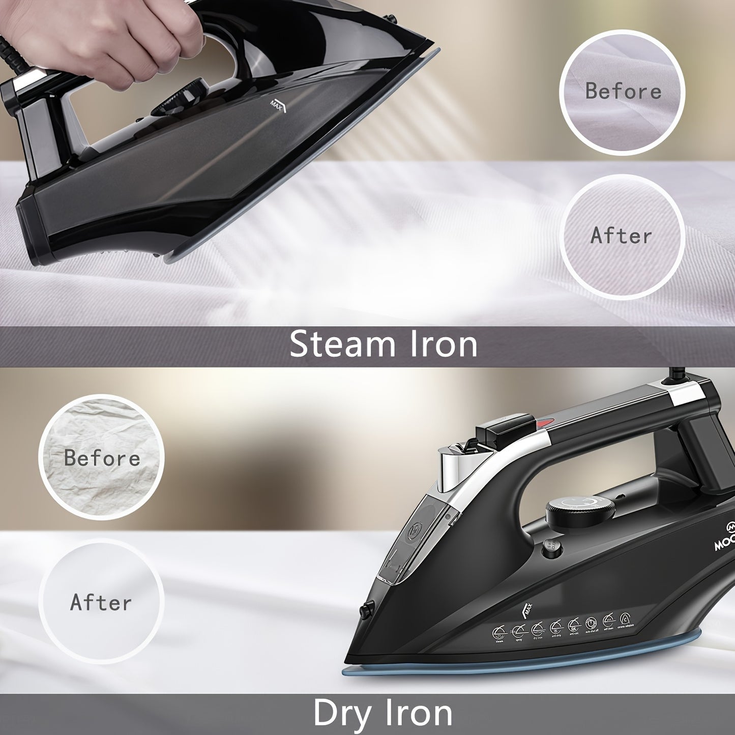 Moosoo Pro Steam Iron - 1800W Lightweight Dry Iron With Advanced Anti-Drip System, Auto-Off Function, And Enhanced Safety Features For Easy Ironing Experience - ST1800