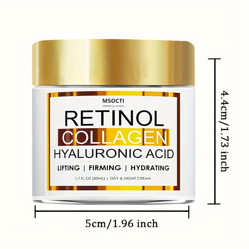 1.7 FL.OZ (50ML), Retinol Collagen Firming Cream, With Hyaluronic Acid, Day & Night Firming Moisturizer, With Mild Ingredients Including Aloe, Green Tea, Vitamin E, And Jojoba Oil For Hydrated, Smoother, Lifted Skin