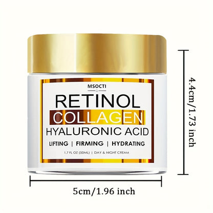 1.7 FL.OZ (50ML), Retinol Collagen Firming Cream, With Hyaluronic Acid, Day & Night Firming Moisturizer, With Mild Ingredients Including Aloe, Green Tea, Vitamin E, And Jojoba Oil For Hydrated, Smoother, Lifted Skin