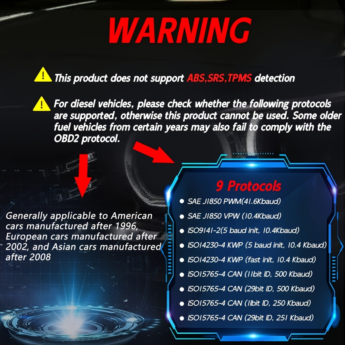 Professional OBD2 Car Scanner Diagnostic Tool - Suitable for Reading Vehicle Codes, Clearing Fault Codes, 35901 Trouble Code Library, Real-Time Data Stream, Oxygen Sensor Tester, Battery Voltage Reading, Mode 6/8 Detection